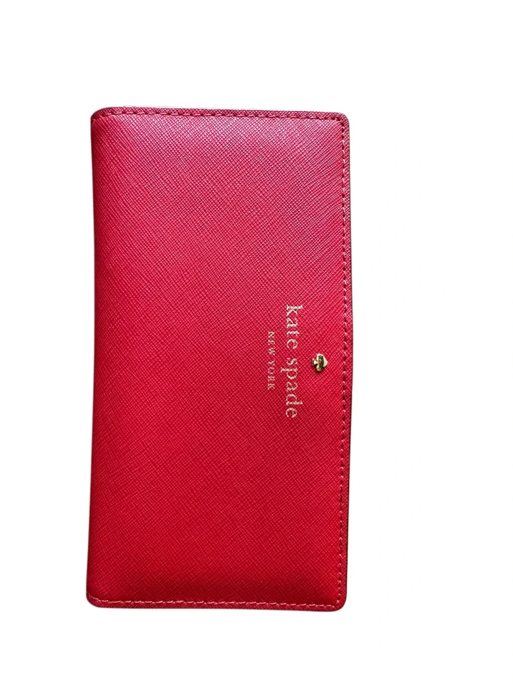 kate spade Red Saffiano Leather Continental Wallet with Gold Logo
